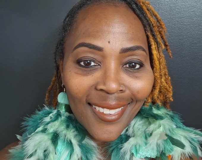 Green Feather Tassel Earrings: Handmade Statement Dangle Earrings