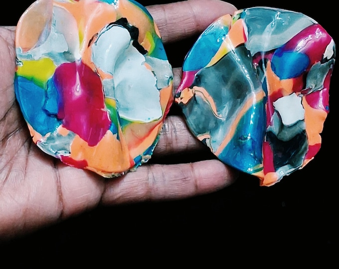 Abstract Rainbow Polymer Clay Resin Coated Earrings, Polymer Clay Earrings, Clay Earrings, Statement Earrings, Bold Earrings