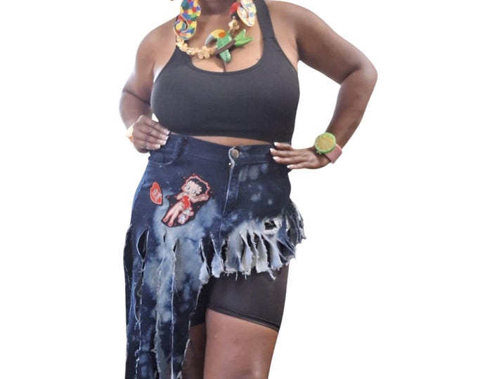 Denim Shredded HiLo Waislet Skirt Belt, Denim skirt belt, Women Clothing