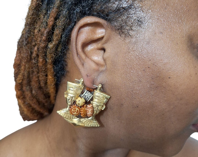 Nefertiti gold plated hoop earrings. Hoop earrings,  Animal print Statement Earrings.