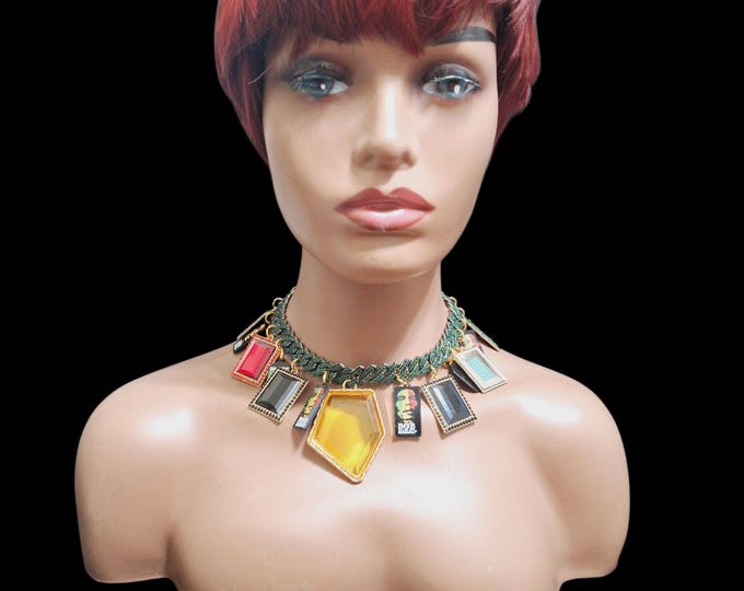 Green Charm Necklace, Charm Statement Necklace.