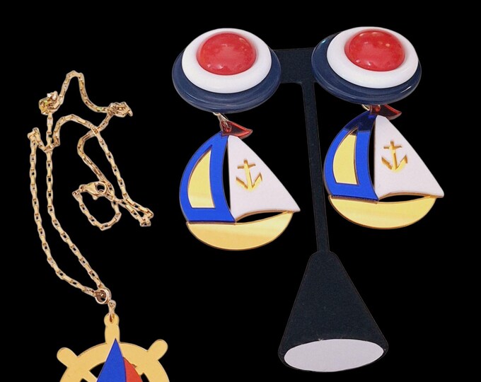 Nautical upcycled clipon earrings dangle earrings,  Statement Earrings.