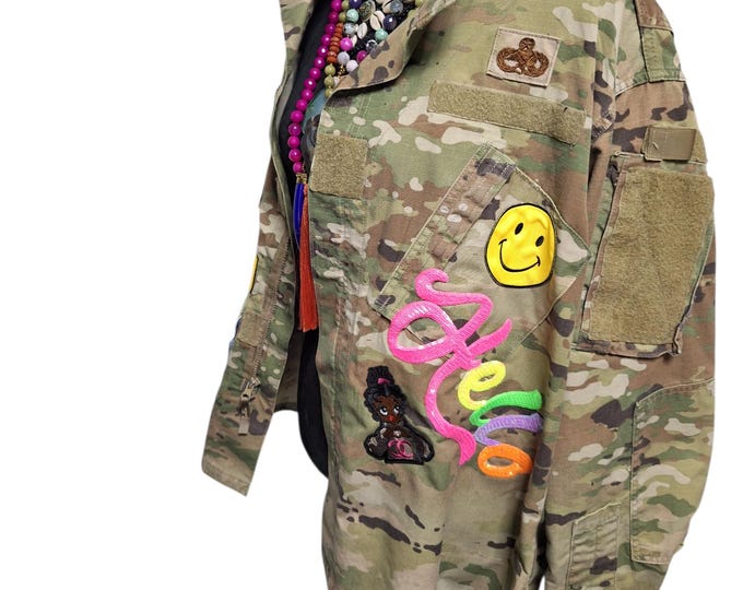XL Camo Patchwork Jacket: Military Style, Hip Hop Detail