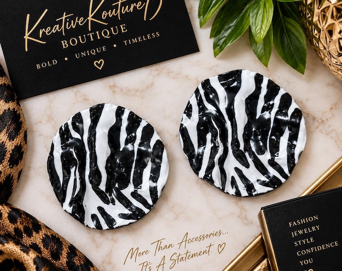 Handmade Polymer Clay Animal Print Earrings, Geometric Statement Jewelry