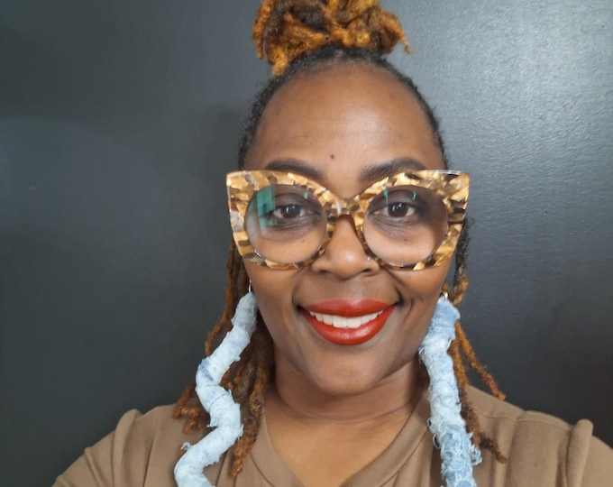 Handmade Distressed Denim Dangle Earrings - Statement Jewelry