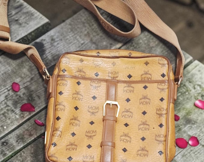 Authentic Preloved MCM Cognac Logo Visetos Top Handle Crossbody