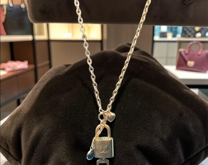 Authentic Louis Vuitton Lock & Key Necklace, Upcycled Stainless Steel Chain