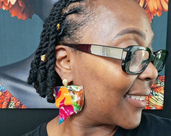 Colorful Abstract Rainbow Scrunch Resin Clay Earrings, Polymer Clay Earrings, Clay Earrings, Statement Earrings, Bold Earrings