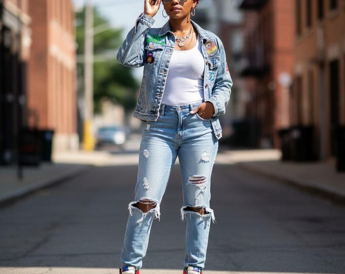 Patchwork Denim Jacket: Upcycled Jean Jacket, Women's Small/Medium