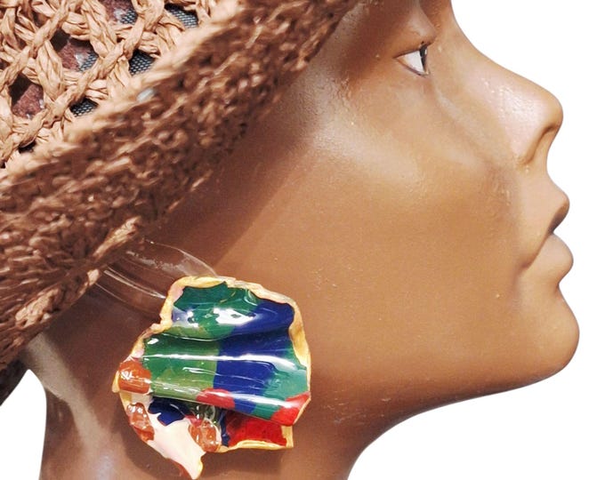 Handmade Fall Clay Print Geometric Sculptured Polymer Clay Earrings, bold Very Light Weight Clay Earrings, Edgy Earrings