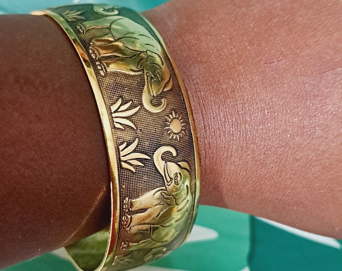 African Brass Elephant Bangle, Afrocentric Bangle, Boho Statement Bangle, African Brass Bracelet