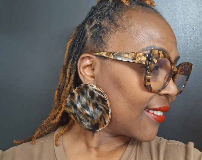 Faux fur leopard Earrings,  animal print Statement Earrings