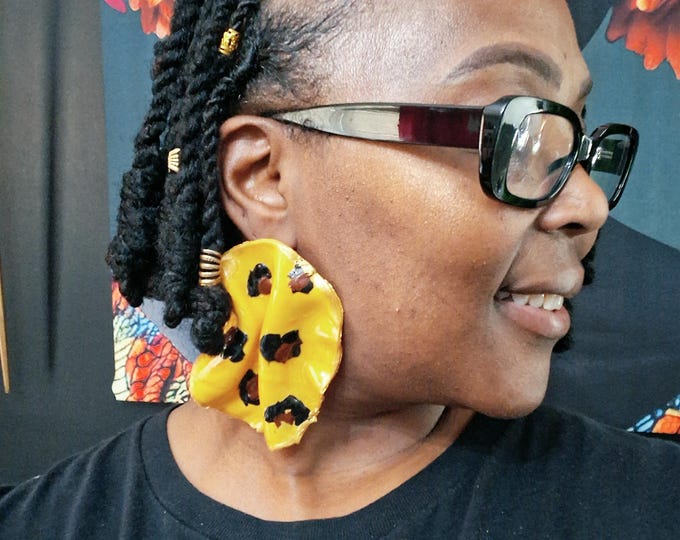 Handmade Leopard Print Geometric Statement Earrings: Gold Post Polymer Clay