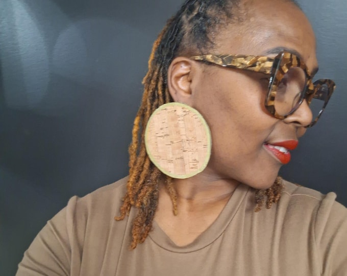 Cork wood Earrings,  Statement Earrings