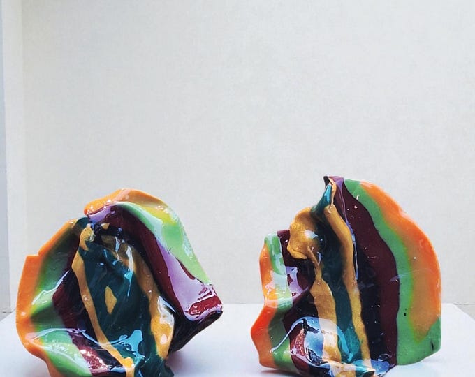 Handmade Striped Polymer Clay Statement Earrings