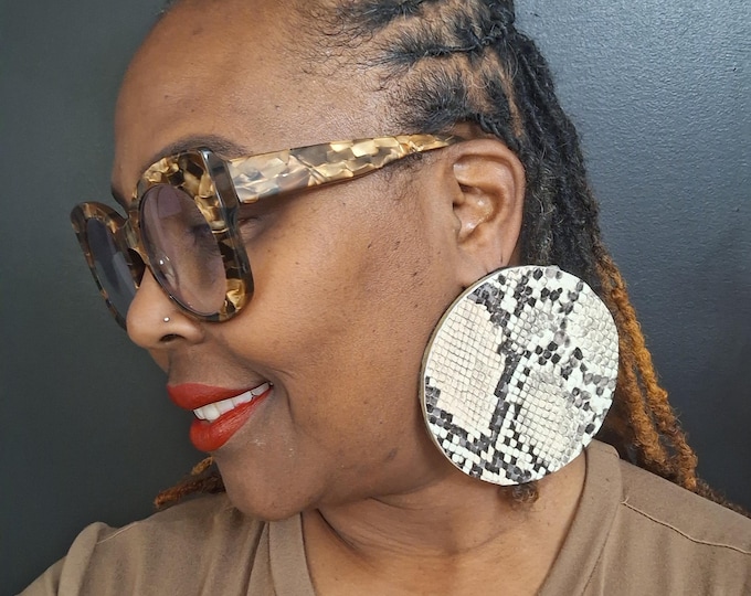 Faux snake print leather Earrings,  Statement Earrings