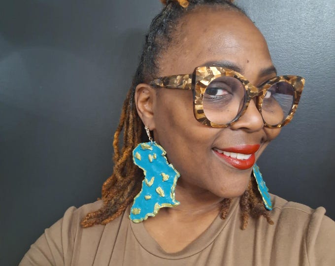 Animal Print Polymer Clay Statement Earrings: African Inspired Map