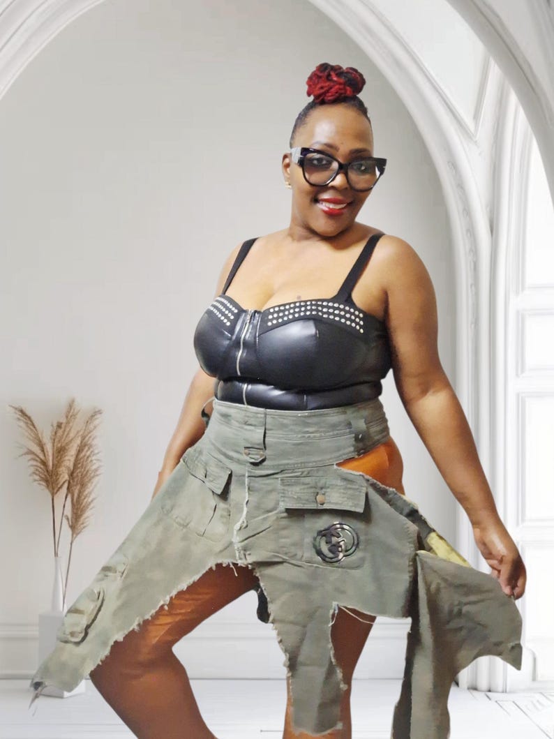 Clearance Item Upcycled Camo Distressed Denim Skirt Belt image 4
