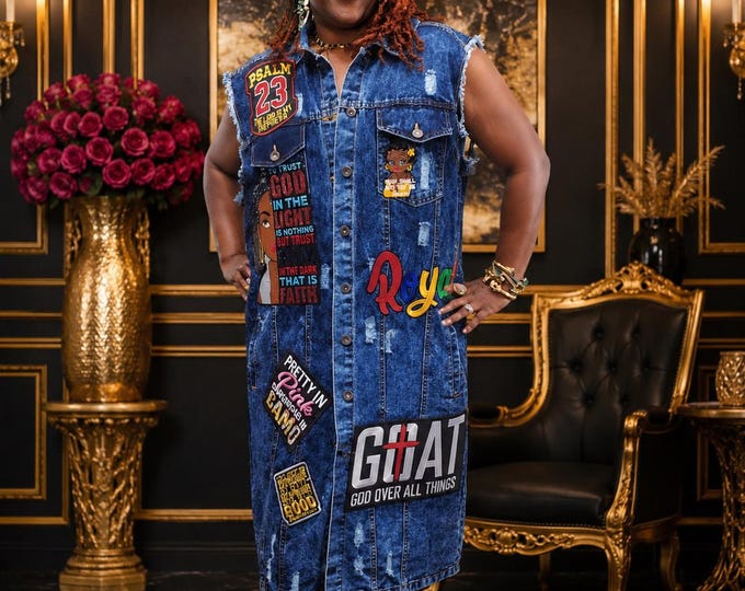 Denim Upcycled Distressed Patchwork Jacket Dresss, denim upcycled button shirt dress