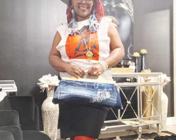 Distressed Denim Cowboy Hat, Handbag and Distressed Bowtie: Upcycled 1/1 Set