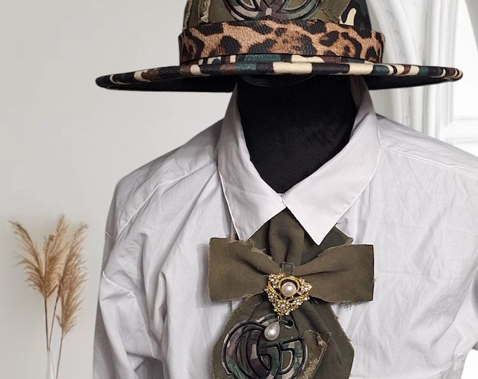 Upcycled Denim Camo Cowboy Hat, Handbag, and Junktie Set