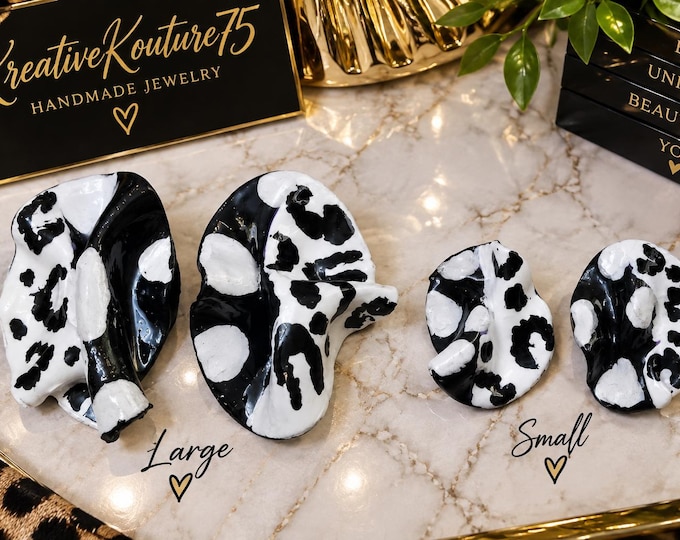 Handmade Polymer Clay Animal Print Earrings, Geometric Statement Jewelry
