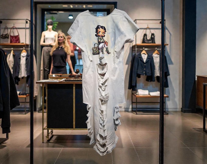 Distressed Denim Betty Boop Maxi Dress: Ripped, Large/XLarge