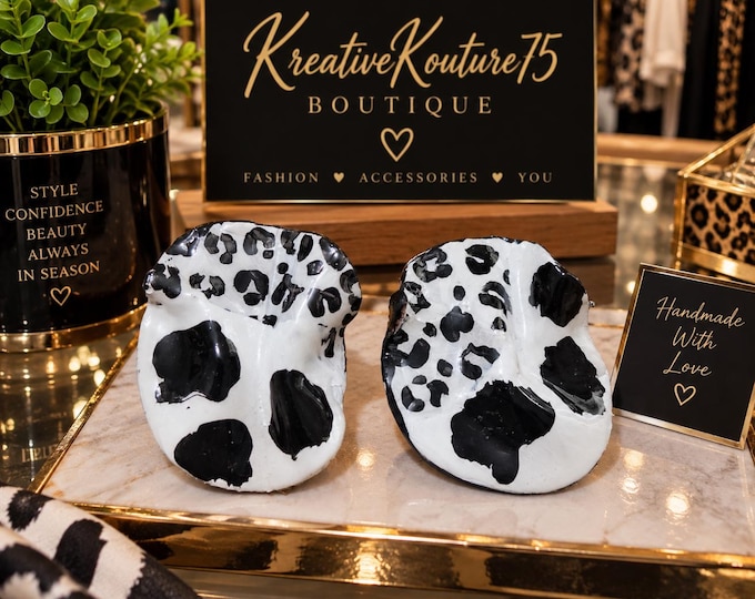 Handmade Polymer Clay Animal Print Earrings, Black and White Geometric Statement Jewelry