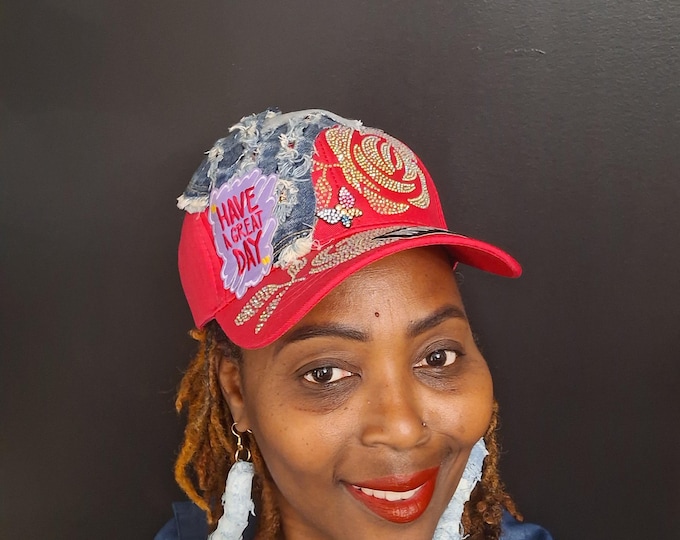 Upcycled Distressed Denim & Pink Trucker Hat