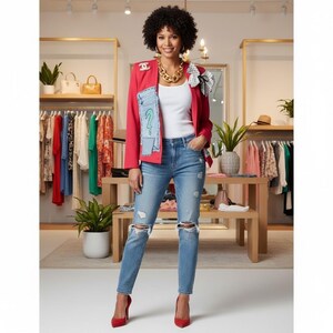 Upcycled Denim Patchwork Blazer - Sleeveless Vintage Statement Blazer