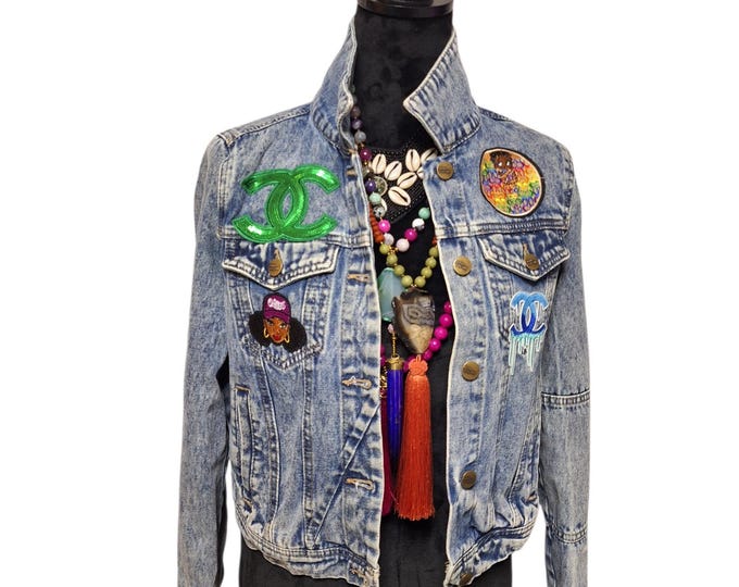 Patchwork Denim Jacket: Upcycled Jean Jacket, Women's Small/Medium