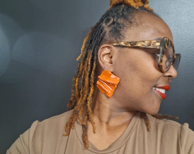 Handmade Polymer Clay Statement Earrings: Geometric Sculptured Design