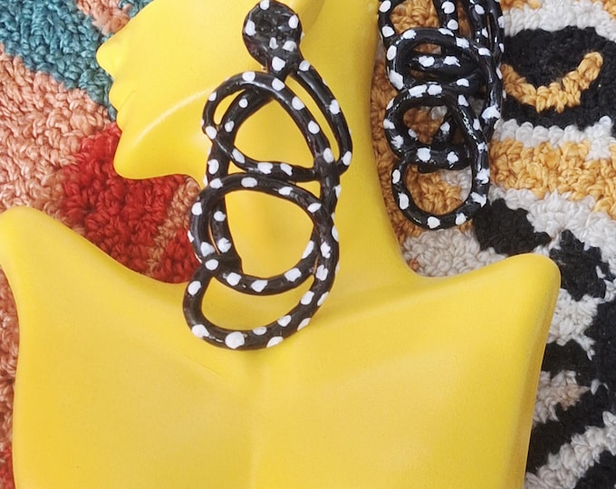 Handmade Polka Dot Print Statement Earrings:  Polymer Clay Earrings.