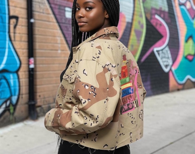 XL Camo Patchwork Jacket: Upcycled Military Style