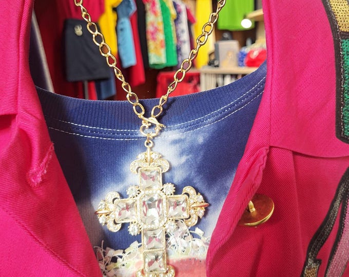 Gold Cross Toggle Clasp Necklace