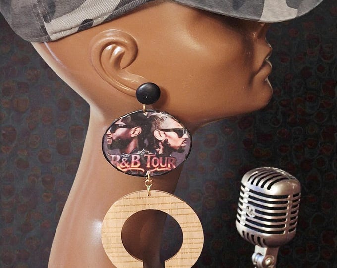 Chris Brown & Usher Raymond Wood Statement Earrings, Concert dangle earring