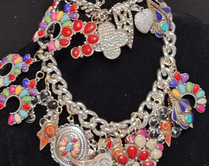 Western Style Silver Plated Charm Necklace and Bracelet Set