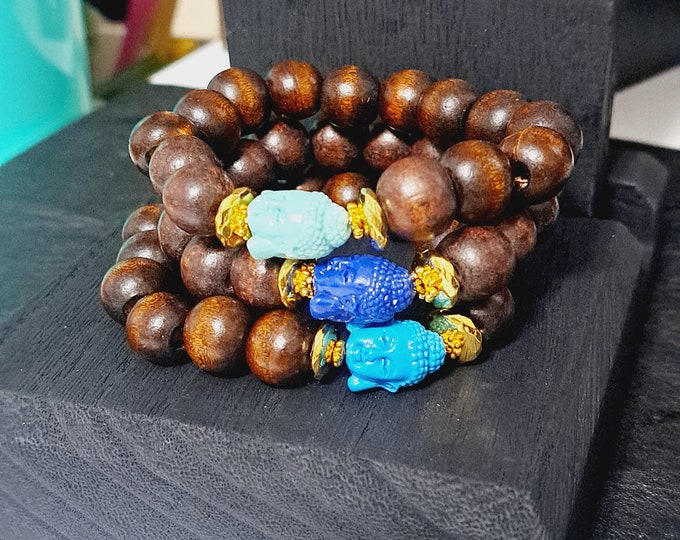 Wood Beaded Bracelet, Wood buddha beaded Bracelet, wood bracelets, gifts for him. Fathers Day Gifts