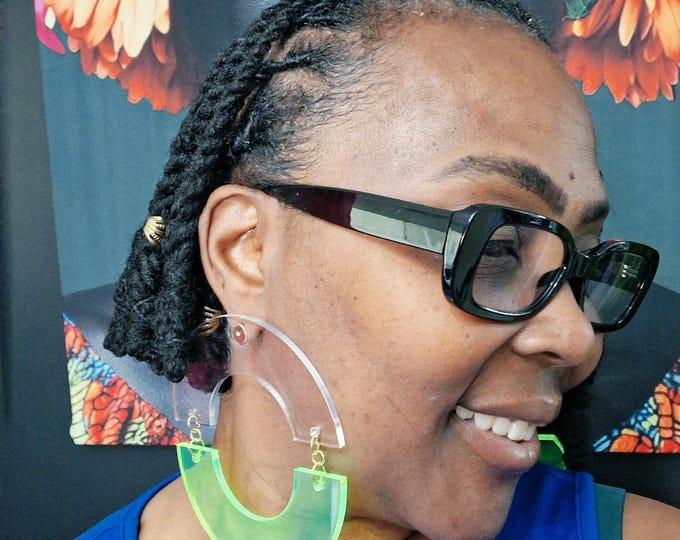 Oversized Neon Geometric Acrylic Earrings: Gold Post Statement Jewelry