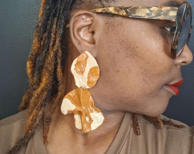 Handmade Geometric Polymer Clay Earrings: Sculptured Fall Jewelry