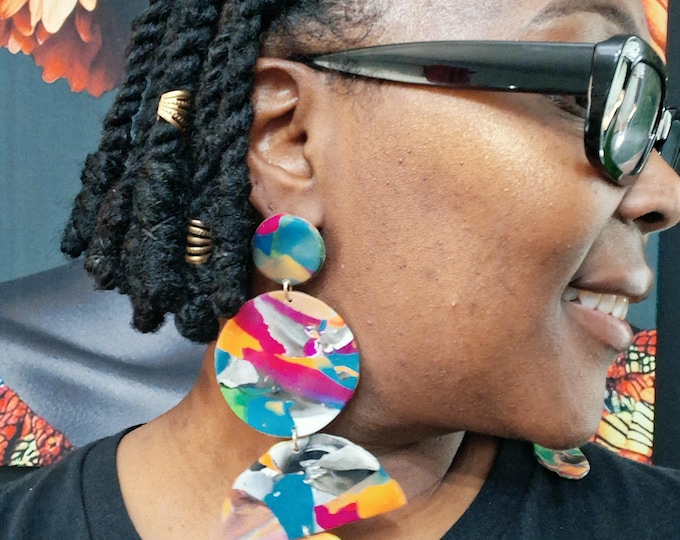 Abstract Rainbow Matte Dangle Drop Earrings, Polymer Clay Earrings, Clay Earrings, Statement Earrings, Bold Earrings