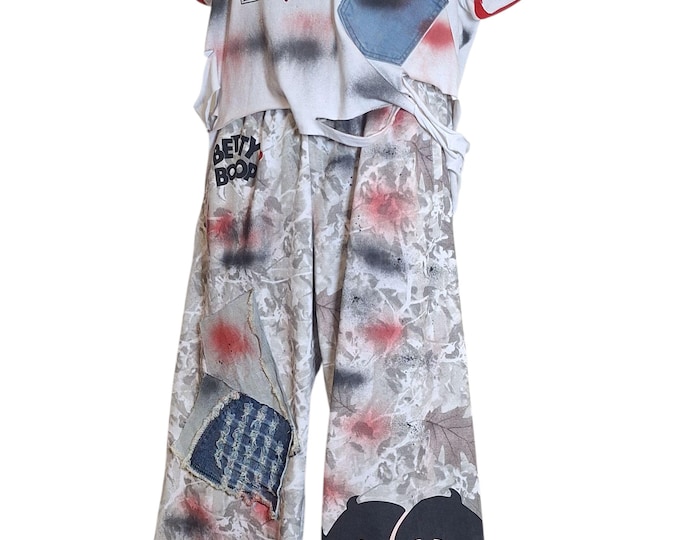 Betty Boop Ripped Tshirt and camo jogger set - distressed denim pant set