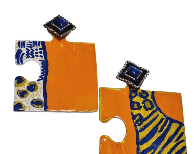 Handmade African Inspired Geometric Sculptured  Earrings, Animal print bold Very Light Weight oversized hand painted Earrings, Edgy Earrings