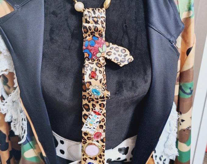 Fashion Custom embellished Leopard print necktie, animal print neck tie.