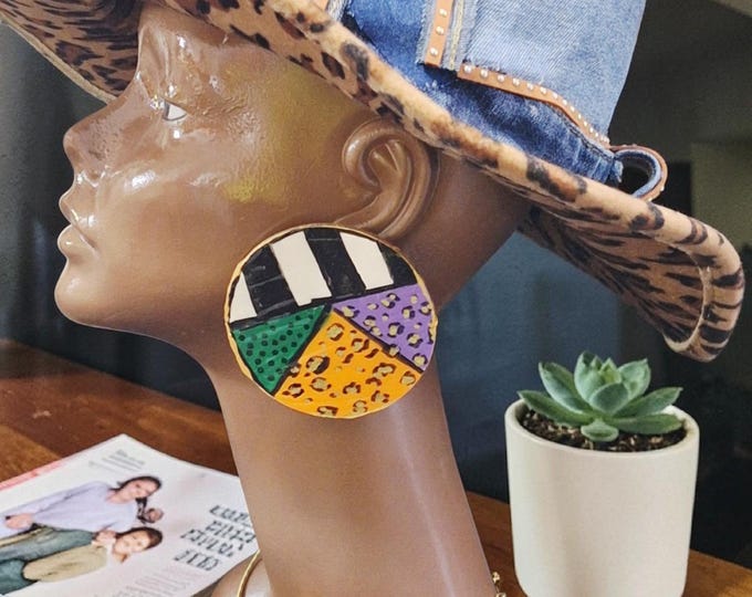 Hand Painted Wood Statement Earrings: Bold Animal Print Design