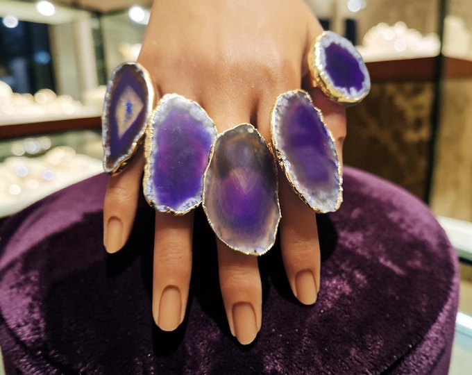 Amethyst Gemstone Luxury Gold Plated Adjustable Ring