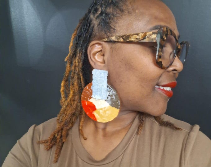Denim hand painted Earrings, Edgy Earrings