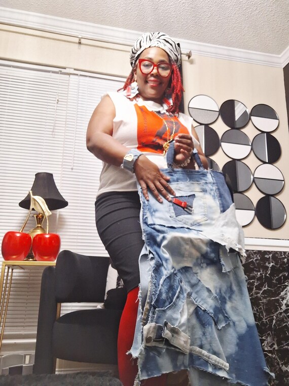 Re-purposed denim fedora and handbags set Upcycled Denim Patchwork Handbag Set: Bleached Jeans and  main image 3