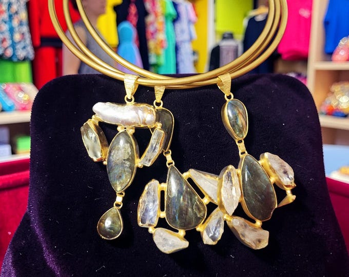 Gemstone Labradorite Necklace on a Stainless Steel Adjustable Torque