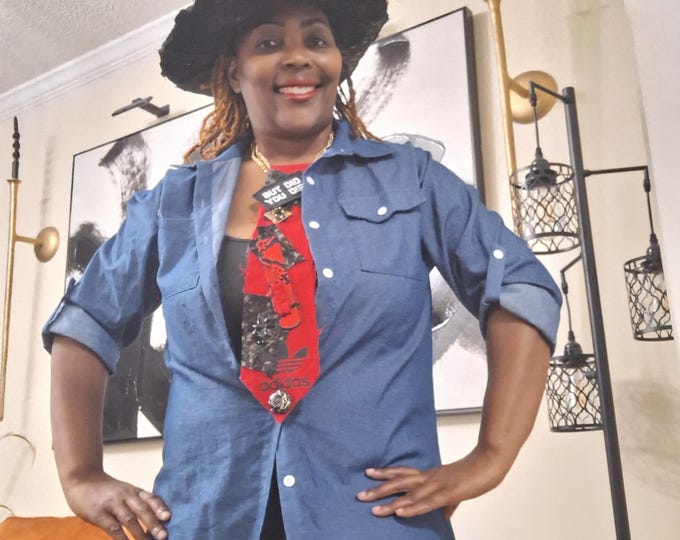 Distressed Black Denim Cowboy Hat & Tie: Upcycled 1/1 Set